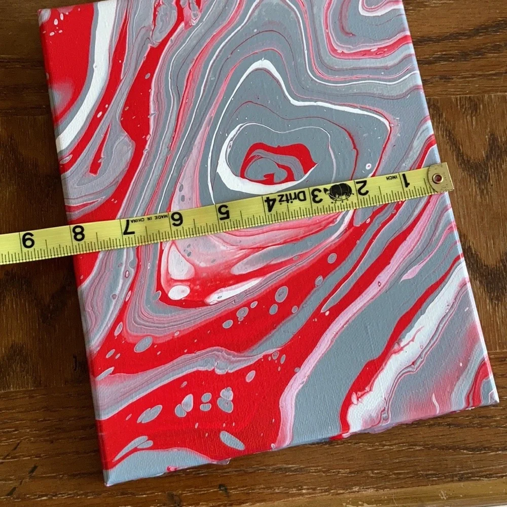 Handmade pour painting art NEW red grey white 8”x10”